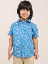 Load image into Gallery viewer, Campana Boys Yuki Short Sleeve Cotton Shirt - Zebra Print - Blue