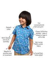 Load image into Gallery viewer, Campana Boys Yuki Short Sleeve Cotton Shirt - Zebra Print - Blue