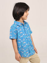 Load image into Gallery viewer, Campana Boys Yuki Short Sleeve Cotton Shirt - Zebra Print - Blue
