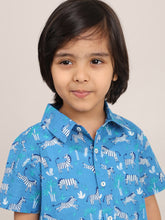 Load image into Gallery viewer, Campana Boys Yuki Short Sleeve Cotton Shirt - Zebra Print - Blue