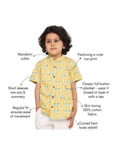 Load image into Gallery viewer, Campana Boys Mandarin Collar Short Sleeve Cotton Shirt - Busy Cars Print - Yellow