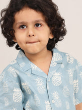 Load image into Gallery viewer, Campana Boys Kenji Half Sleeves Printed Cotton Shirt - Pineapple Print - Light Grey