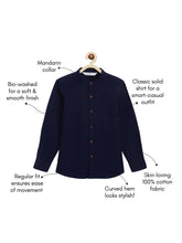 Load image into Gallery viewer, Campana Boys Solid Mandarin Collar Shirt - Navy Blue