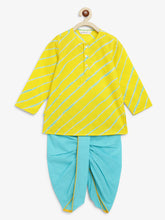 Load image into Gallery viewer, Campana Boys Bansi Dhoti Kurta Set - Leheriya Print - Yellow & Sky Blue