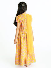 Load image into Gallery viewer, Campana Girls Bulbul Lehenga Set - Fresh Floral Print - Mango Yellow