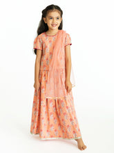Load image into Gallery viewer, Campana Girls Bulbul Lehenga Set - Fresh Floral Print - Peachy Pink