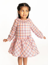 Load image into Gallery viewer, Campana Girls Chloe Full Sleeve Dress - Checks - Orange & Multicolour