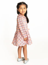 Load image into Gallery viewer, Campana Girls Chloe Full Sleeve Dress - Checks - Orange & Multicolour