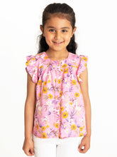 Load image into Gallery viewer, Campana Girls Erika Short Sleeves Button-down Top - Wildflower Print - Pink & Orange