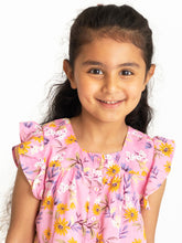 Load image into Gallery viewer, Campana Girls Erika Short Sleeves Button-down Top - Wildflower Print - Pink & Orange