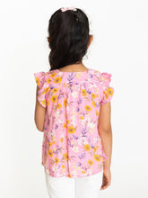 Load image into Gallery viewer, Campana Girls Erika Short Sleeves Button-down Top - Wildflower Print - Pink & Orange