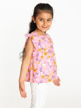Load image into Gallery viewer, Campana Girls Erika Short Sleeves Button-down Top - Wildflower Print - Pink & Orange