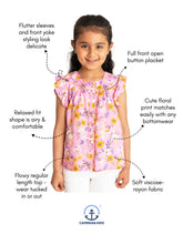 Load image into Gallery viewer, Campana Girls Erika Short Sleeves Button-down Top - Wildflower Print - Pink & Orange