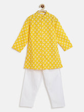 Load image into Gallery viewer, Campana Boys Mrinal Button Down Kurta Pyjama Set - Block Print - Yellow