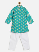 Load image into Gallery viewer, Campana Boys Mrinal Button Down Kurta Pyjama Set - Petit Paisley Print - Turquoise Blue