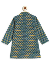 Load image into Gallery viewer, Campana Boys Mrinal Button Down Kurta Pyjama Set - Kantha Block Print - Teal & Yellow