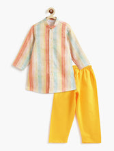 Load image into Gallery viewer, Campana Boys Mrinal Button Down Kurta Pyjama Set - Chevron Print - Yellow & Multicolour