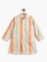 Load image into Gallery viewer, Campana Boys Mrinal Button Down Kurta Pyjama Set - Chevron Print - Yellow & Multicolour