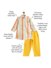 Load image into Gallery viewer, Campana Boys Mrinal Button Down Kurta Pyjama Set - Chevron Print - Yellow & Multicolour