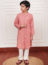 Load image into Gallery viewer, Campana Boys Mrinal Button Down Kurta Pyjama Set - Floral Pinwheel Print - Dusty Pink