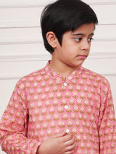 Load image into Gallery viewer, Campana Boys Mrinal Button Down Kurta Pyjama Set - Floral Pinwheel Print - Dusty Pink