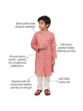 Load image into Gallery viewer, Campana Boys Mrinal Button Down Kurta Pyjama Set - Floral Pinwheel Print - Dusty Pink