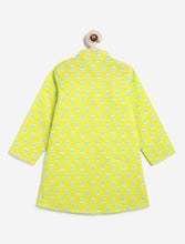 Load image into Gallery viewer, Campana Boys Mrinal Button Down Kurta Pyjama Set - Block Print - Lime & Turquoise