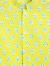 Load image into Gallery viewer, Campana Boys Mrinal Button Down Kurta Pyjama Set - Block Print - Lime & Turquoise