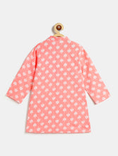 Load image into Gallery viewer, Campana Boys Mrinal Button Down Pure Cotton Kurta Pyjama Set - Kantha Blockprint - Peach & White