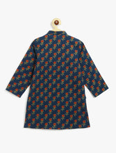 Load image into Gallery viewer, Campana Boys Mrinal Button Down Pure Cotton Kurta Pyjama Set - Block Print - Navy & Maroon