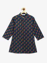 Load image into Gallery viewer, Campana Boys Mrinal Button Down Pure Cotton Kurta Pyjama Set - Block Print - Navy & Maroon