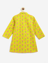 Load image into Gallery viewer, Campana Boys Mrinal Button Down Kurta Pyjama Set - Block Print - Lime Green & Peach