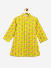 Load image into Gallery viewer, Campana Boys Mrinal Button Down Kurta Pyjama Set - Block Print - Lime Green & Peach