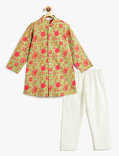Load image into Gallery viewer, Campana Boys Mrinal Floral Printed Cotton Kurta Pyjama Set - Green & Peach