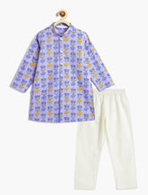 Load image into Gallery viewer, Campana Boys Mrinal Button Down Kurta Pyjama Set - Floral Block Print - Blue & Yellow