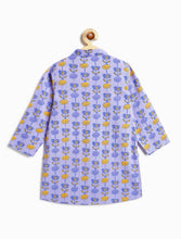 Load image into Gallery viewer, Campana Boys Mrinal Button Down Kurta Pyjama Set - Floral Block Print - Blue & Yellow