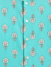Load image into Gallery viewer, Campana Boys Mrinal Button Down Kurta Pyjama Set - Floral Print - Turquoise & White
