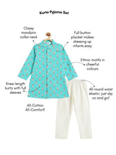 Load image into Gallery viewer, Campana Boys Mrinal Button Down Kurta Pyjama Set - Floral Print - Turquoise & White