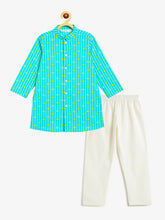 Load image into Gallery viewer, Campana Boys Mrinal Pure Cotton Floral String Print Kurta Pyjama Set - Blue & Lime