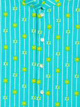 Load image into Gallery viewer, Campana Boys Mrinal Pure Cotton Floral String Print Kurta Pyjama Set - Blue & Lime