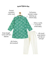 Load image into Gallery viewer, Campana Boys Mrinal Pure Cotton Kanthawork & Printed Button Down Kurta Pyjama Set - Green