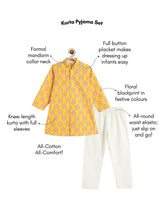 Load image into Gallery viewer, Campana Boys Mrinal Pure Cotton Blockprint Kurta Pyjama Set - Yellow & White