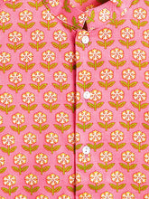 Load image into Gallery viewer, Campana Boys Mrinal Pure Cotton Flower Blockprint Kurta Pyjama Set - Pink
