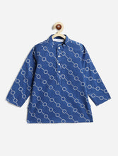 Load image into Gallery viewer, Campana Boys Ishaan Dhoti Kurta with Jacket Set - Burfi Print - Blue & Green