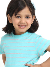 Load image into Gallery viewer, Campana Girls Alexis Half Sleeves Striped Cotton T-Shirt - Turquoise & Grey Melange