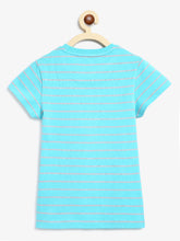 Load image into Gallery viewer, Campana Girls Alexis Half Sleeves Striped Cotton T-Shirt - Turquoise & Grey Melange