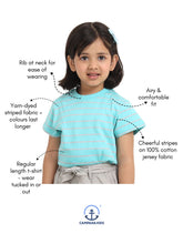 Load image into Gallery viewer, Campana Girls Alexis Half Sleeves Striped Cotton T-Shirt - Turquoise & Grey Melange