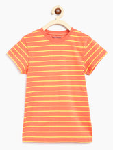Load image into Gallery viewer, Campana Girls Alexis Half Sleeves Striped Cotton T-Shirt - Peach & Yellow