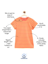 Load image into Gallery viewer, Campana Girls Alexis Half Sleeves Striped Cotton T-Shirt - Peach & Yellow