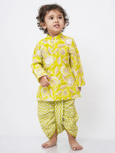 Load image into Gallery viewer, Campana Boys Mehul Dhoti Kurta Set - Kantha & Floral Print - Lime Green